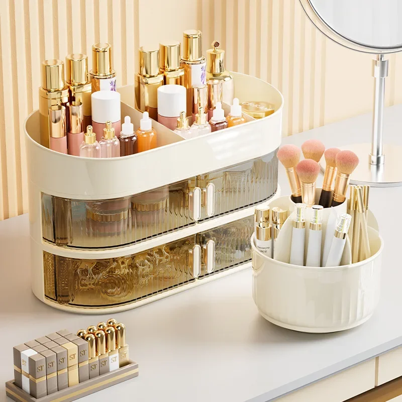 360掳 ROTATING COSMETIC STORAGE BOX 鈥?LARGE-CAPACITY MAKEUP & JEWELRY ORGANIZER WITH DRAWERS