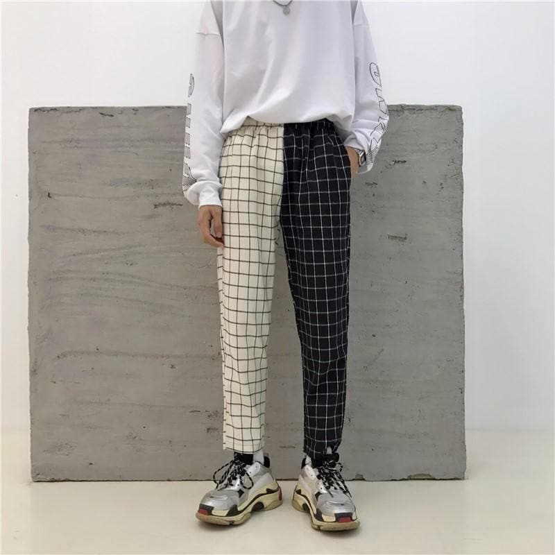 Plaid Patchwork High Waist Pants