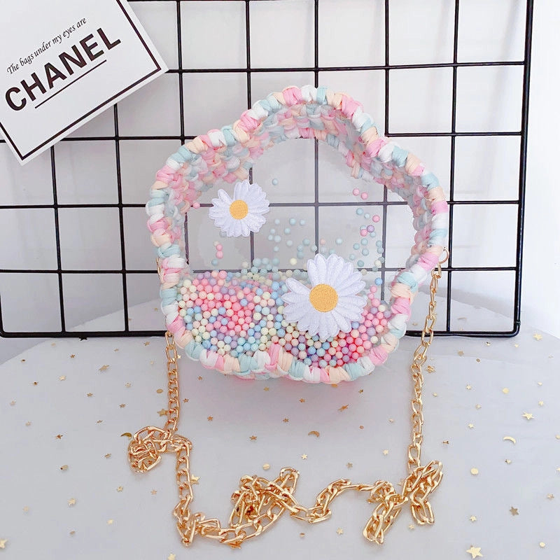 Women's Small Arylic Flower Cute Round Open Crossbody Bag