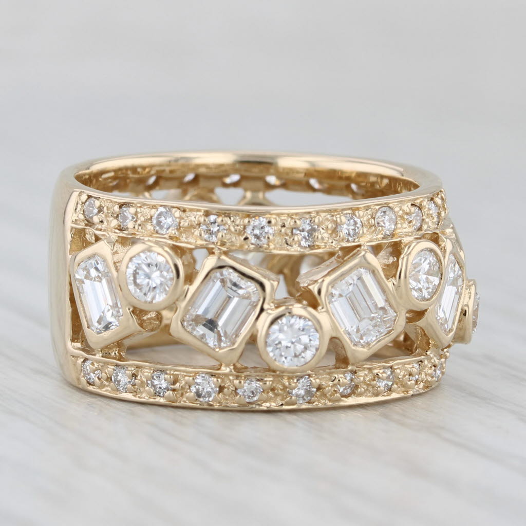 Sonia B 3.13ctw Diamond Abstract Ring 14k Yellow Gold Size 7.75 Wide Band