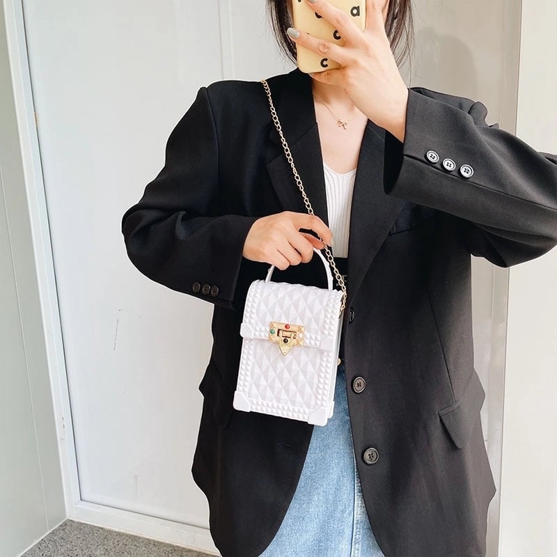 Women's Mini Silica Gel Lingge Fashion Square Lock Clasp Crossbody Bag