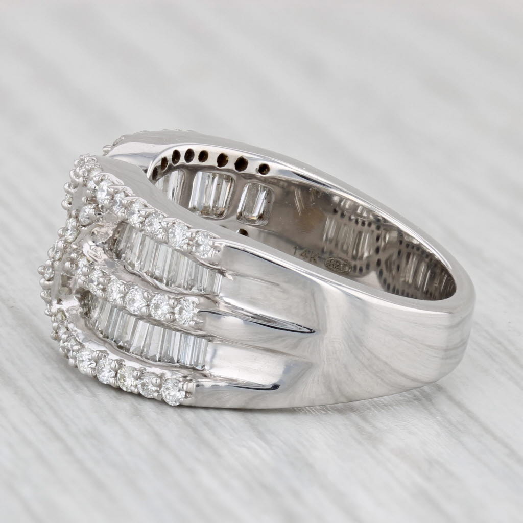 New 1.60ctw Channel Set Diamond Bypass Ring 14k White Gold Size 6