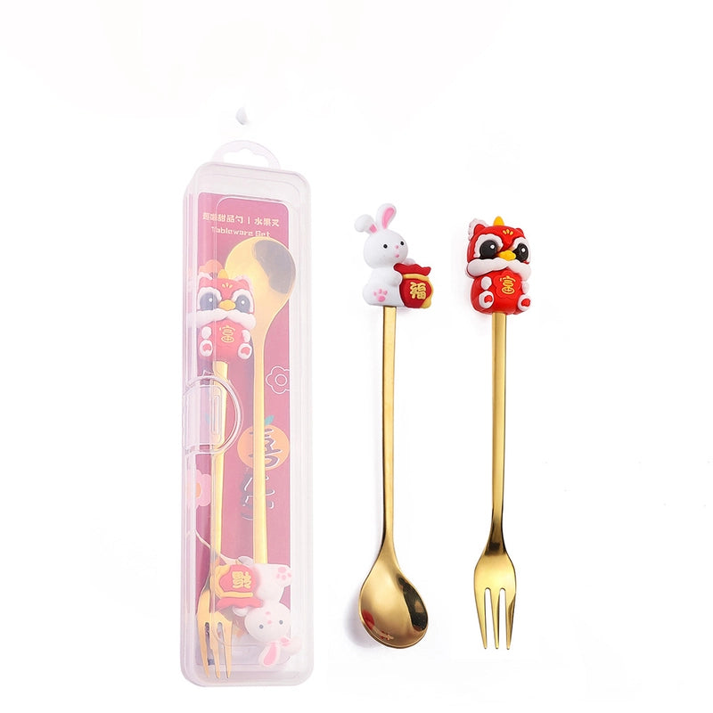 Christmas Cute Animal Santa Claus Stainless Steel Tableware 2 Pieces
