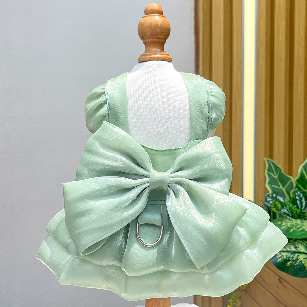 Solid Color Bow Layered Dog Harness Dress