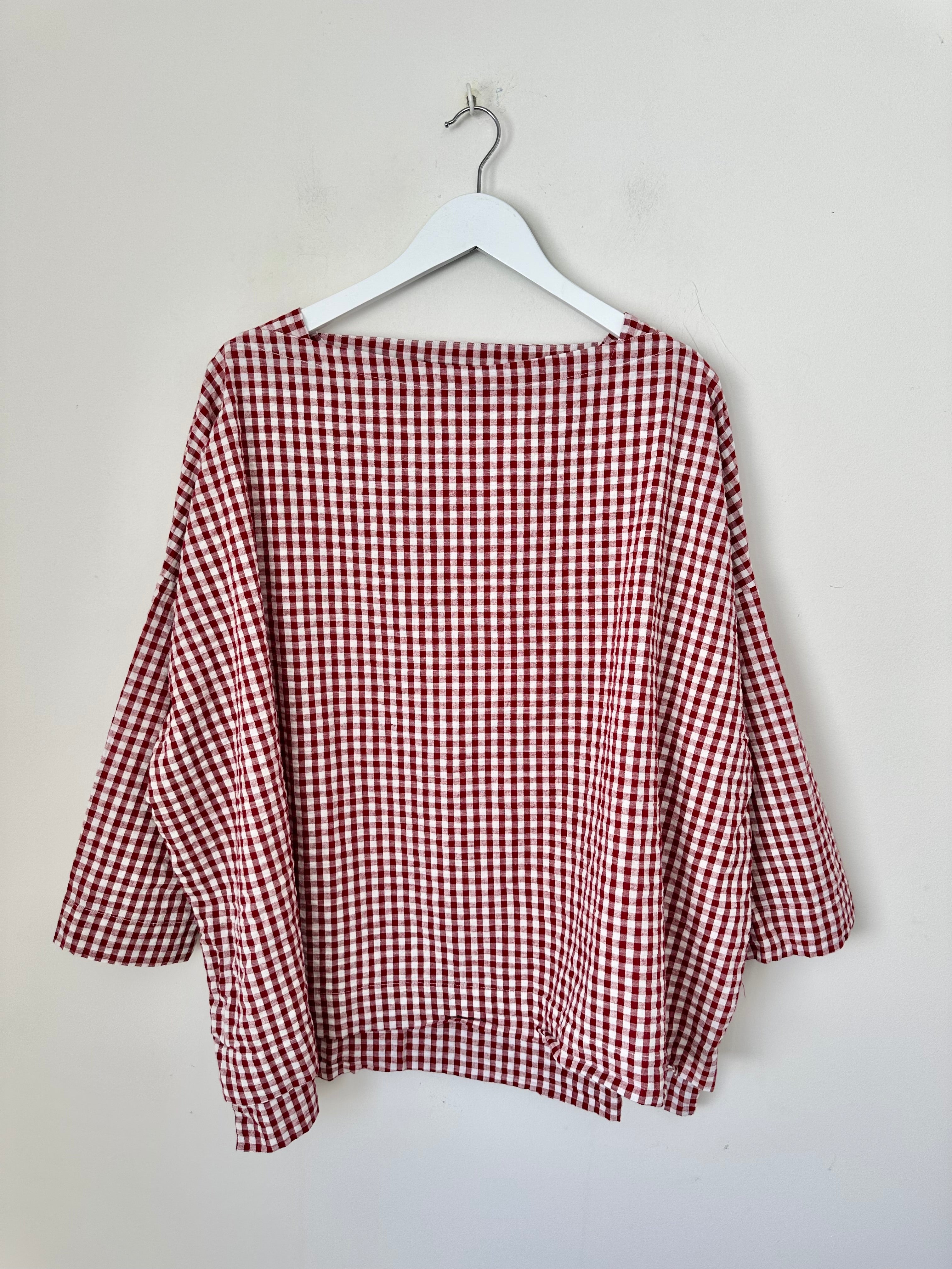 avril top - dark red gingham