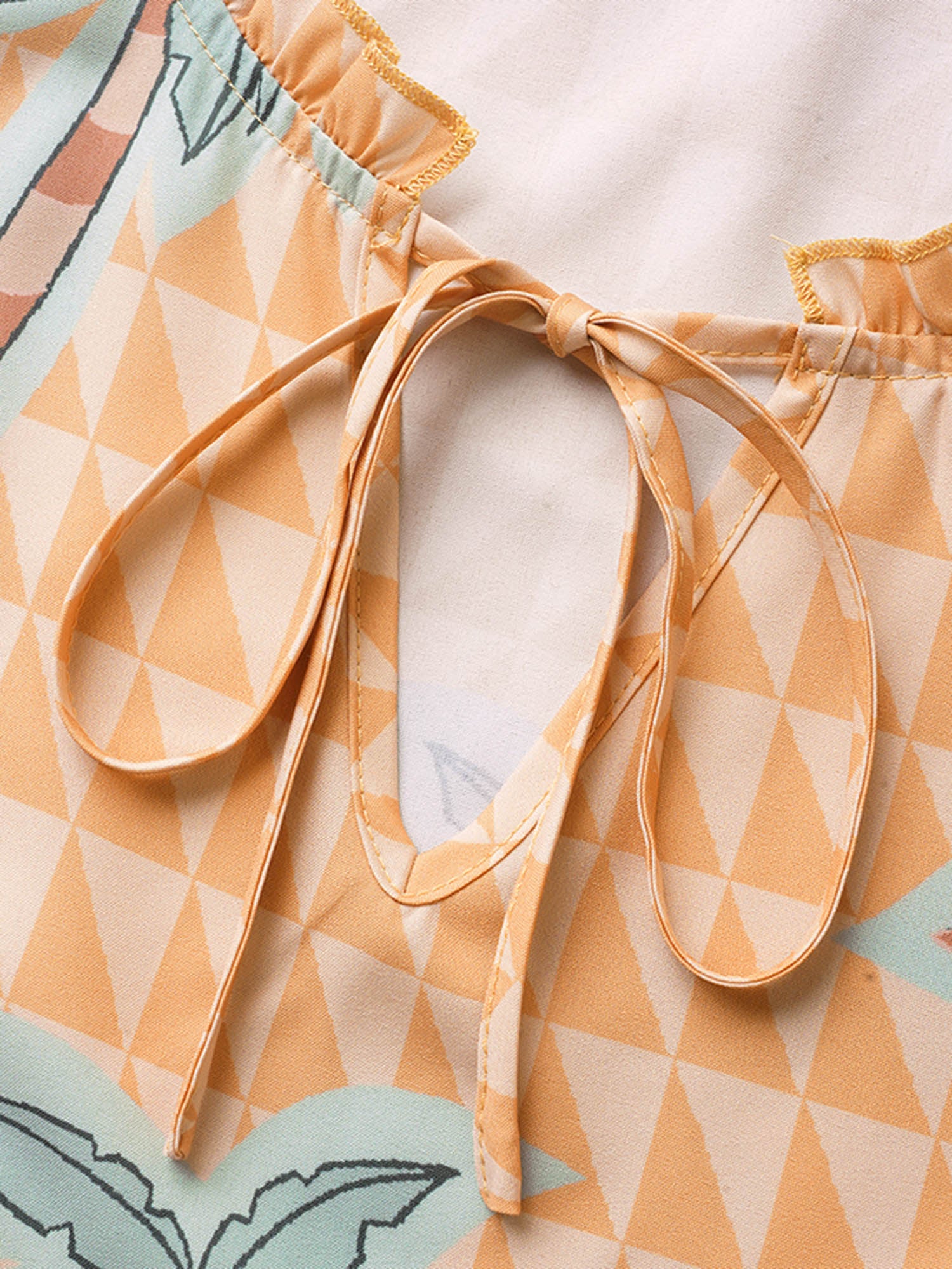 Tropical Print Tie Knot Ruffle Cap Sleeve Dress