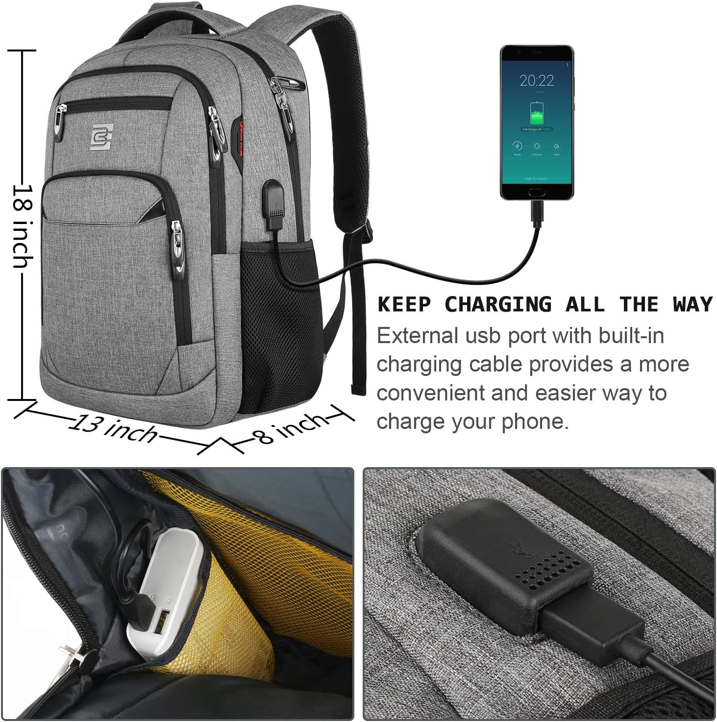 Laptop Backpack,Business Travel Anti Theft Slim Durable Laptops Backpack with USB Charging Port,Water Resistant College Computer Bag for Women & Men Fits 15.6 Inch Laptop and Notebook - Black