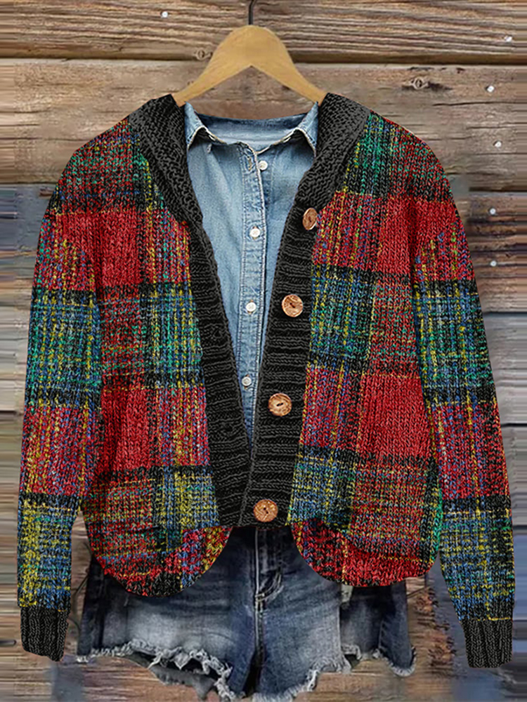 Vintage Check Graphic Warm Cardigan Sweater