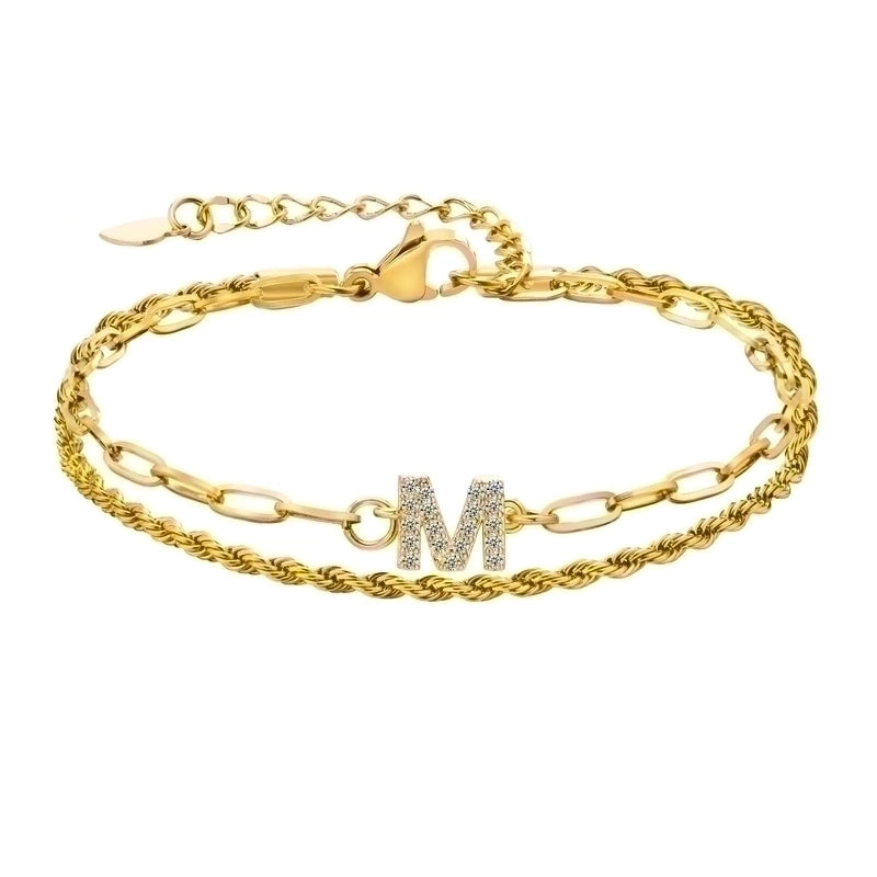 201 Stainless Steel 18K Gold Plated IG Style Inlay Letter Zircon Bracelets
