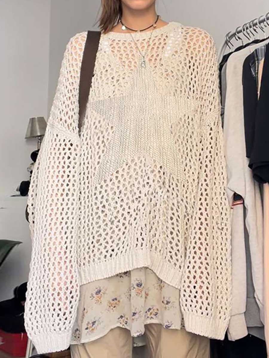 Slouchy Style Star Loose Long Sleeve Knit Sweater