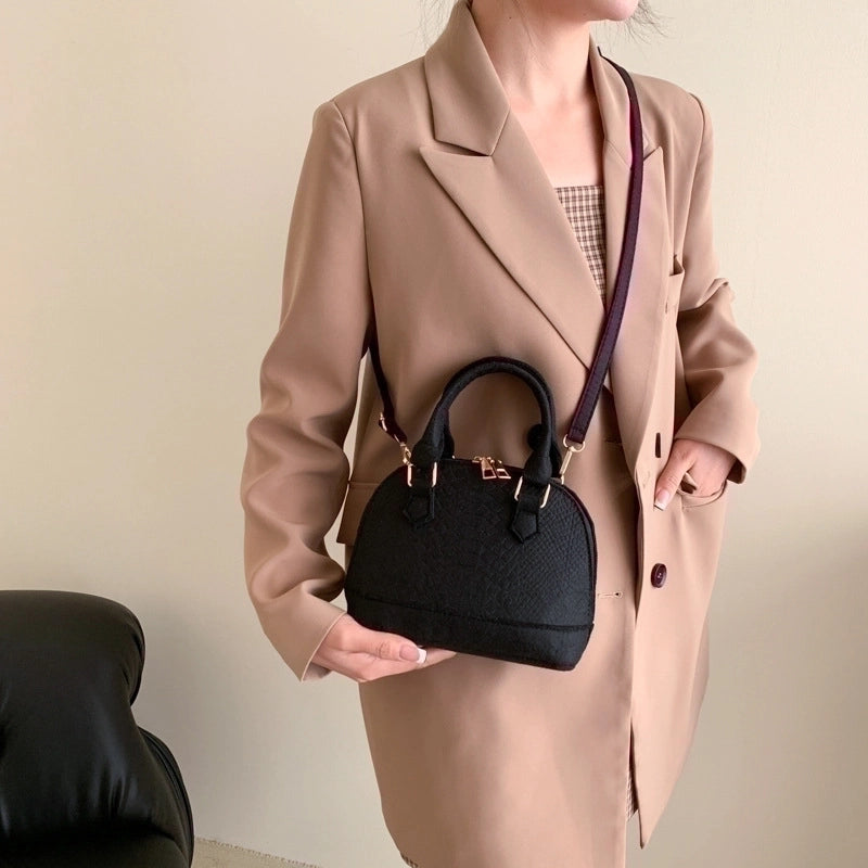 Women's Small All Seasons Felt Cloth Solid Color Streetwear Shell Zipper Shoulder Bag Handbag Dome Bag