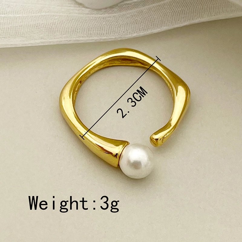 Elegant Baroque Style Modern Style Round Palm 304 Stainless Steel Pearl 14K Gold Plated Asymmetrical Inlay Rings