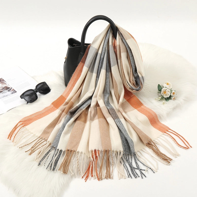 Autumn And Winter New Stitching Plaid Artificial Cashmere Scarf Women's Sweet Style Fashion Cold-Proof Warm Couple Bib Shawl