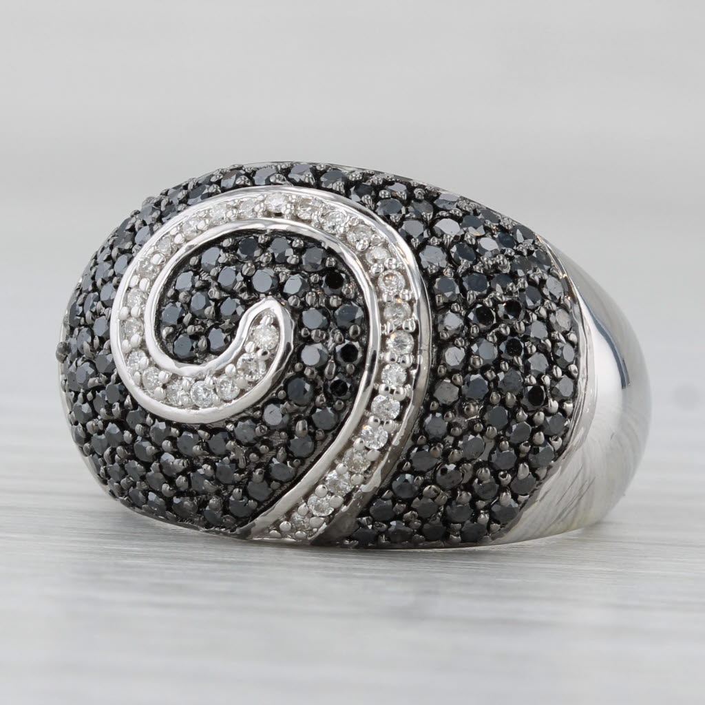0.79ctw Black White Pave Diamond Swirl Ring 14k White Gold Size 7.25 Cocktail