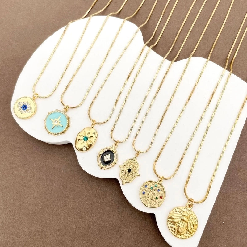 Fashion Round Water Droplets 304 Stainless Steel Natural Stone Zircon 14K Gold Plated Plating Inlay Stainless Steel Necklaces
