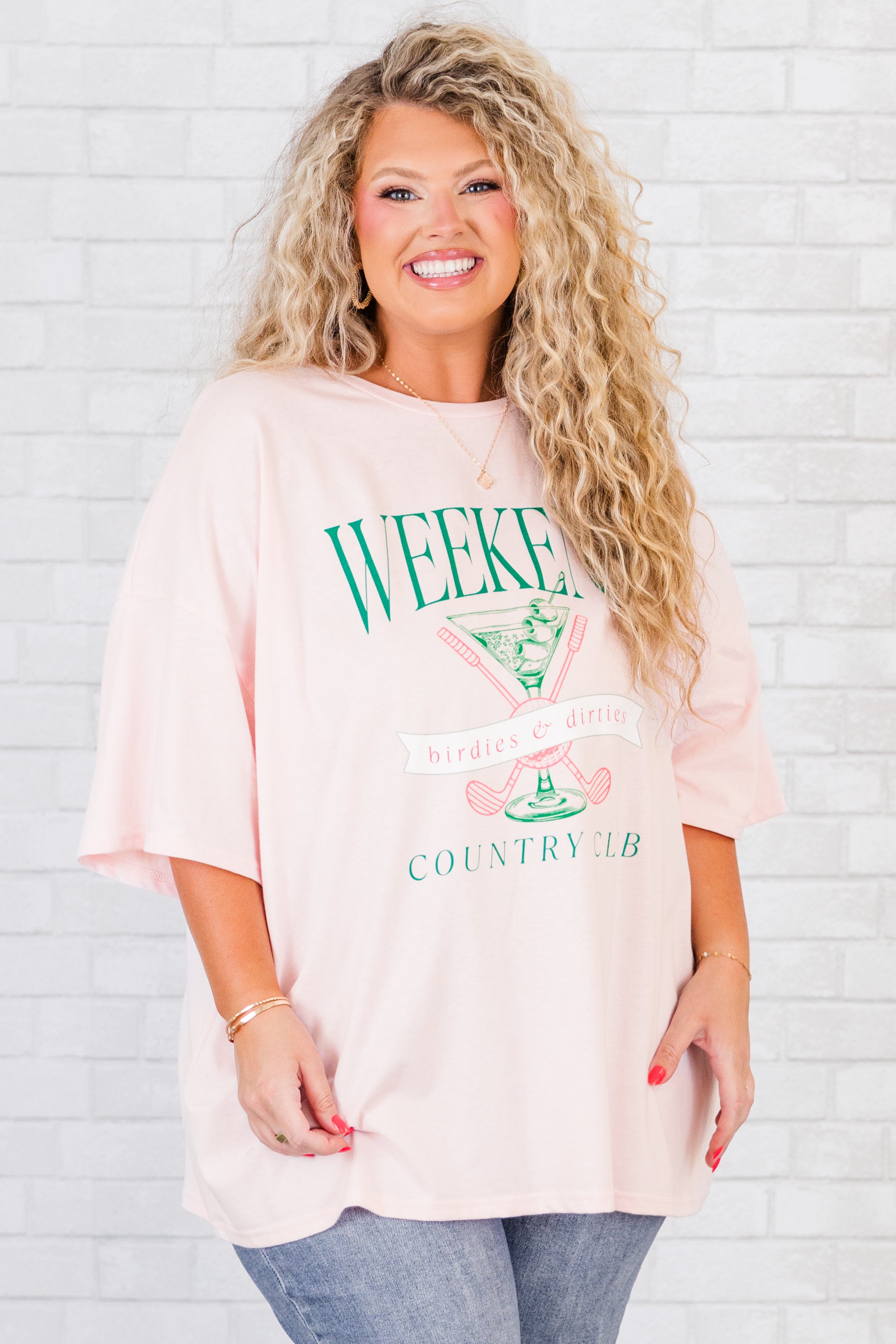 Weekend Club Boyfriend Tee. Cream Pink