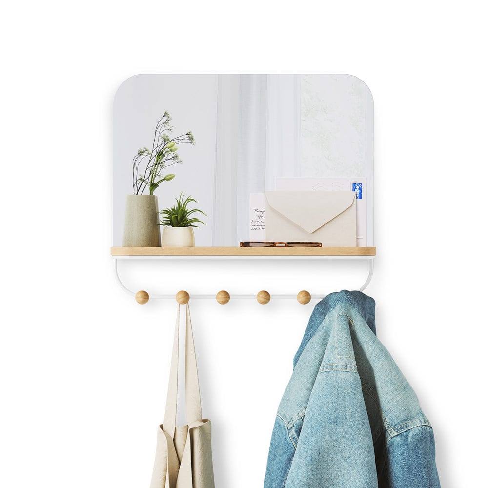 Estique Mirror with Hooks - White