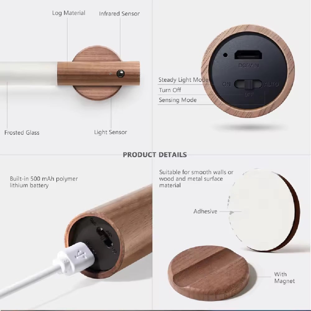 Modern rechargeable Wall-Mounted Wooden LED Light