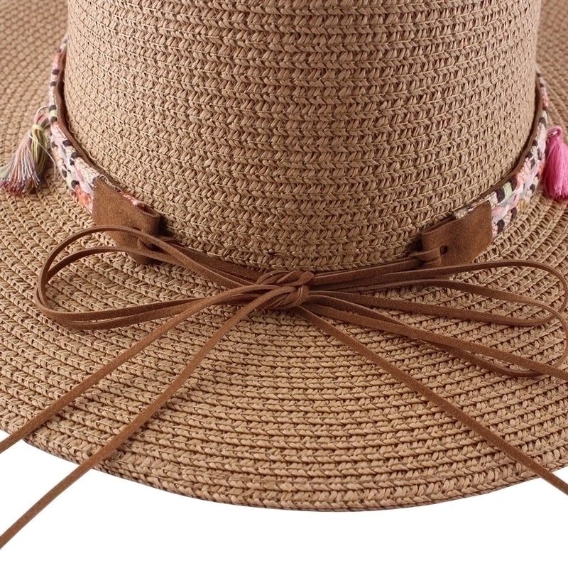 Unisex Retro Tassel Solid Color Fabric Shell Flat Eaves Fedora Hat