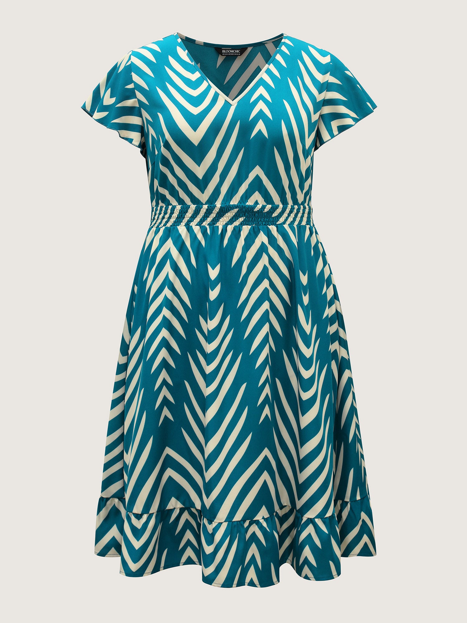 Geometric Print Cinched-Waist Midi Dress