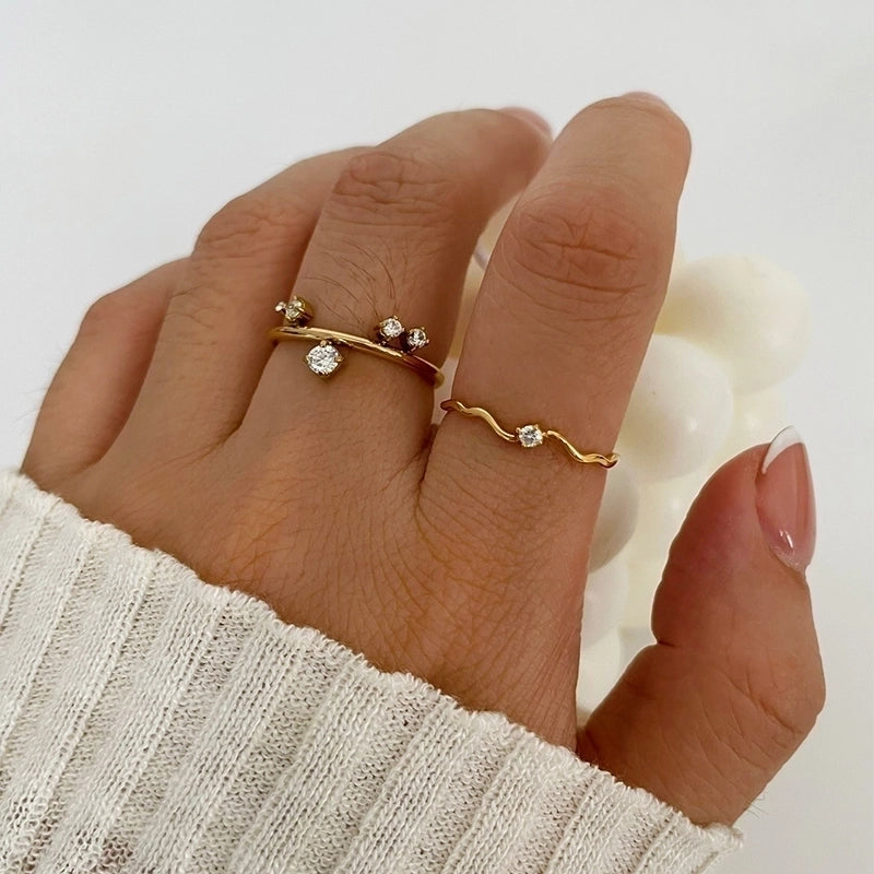 Geometric 316L Stainless Steel  Zircon 18K Gold Plated Irregular Inlay Rings