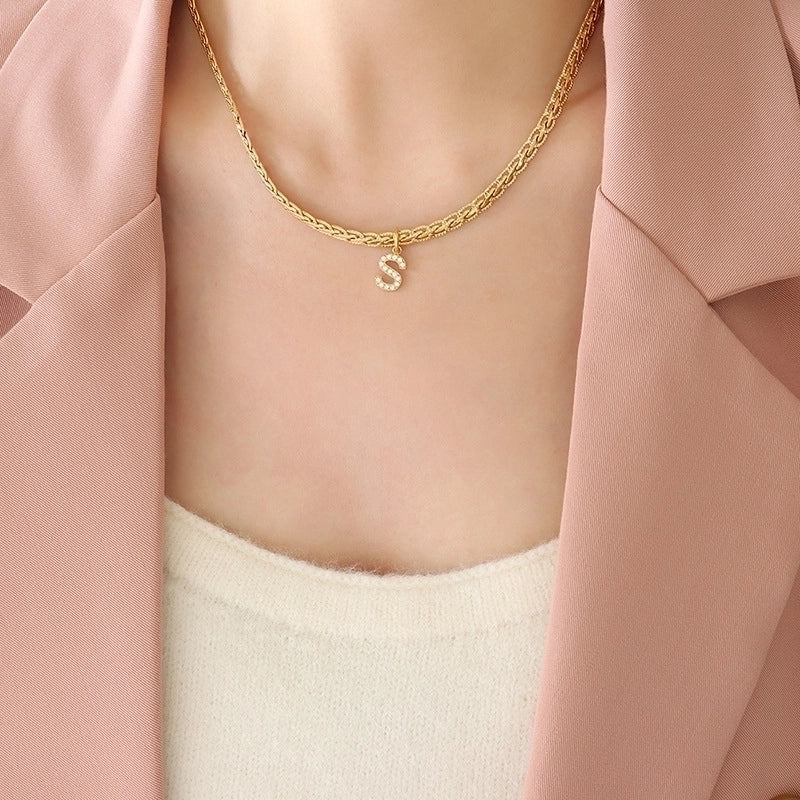Fashion Letter 304 Stainless Steel Copper Zircon 18K Gold Plated Plating Pendant Necklace
