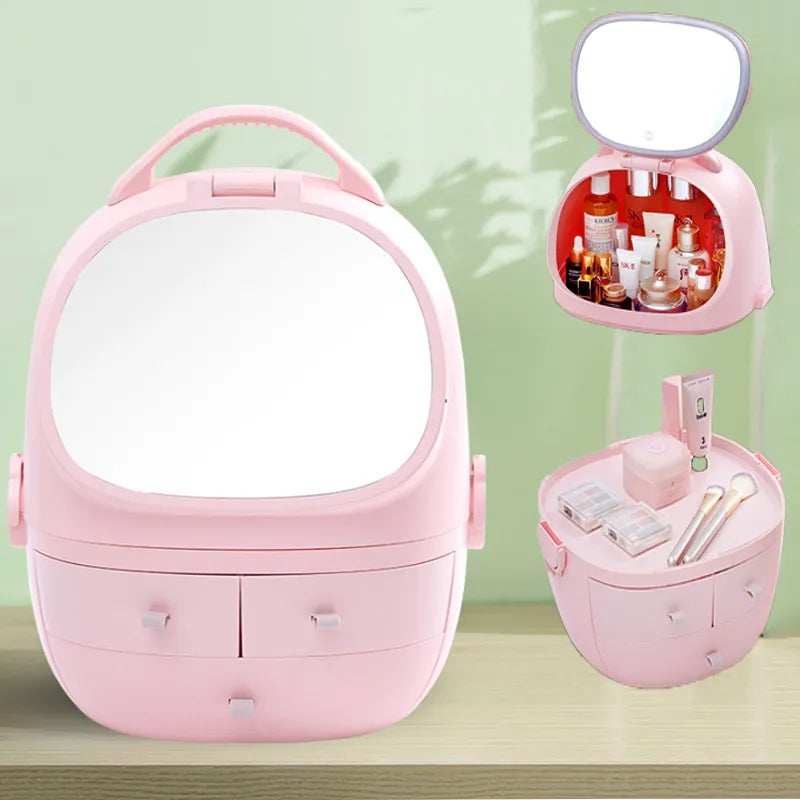 COSMETIC ORGANIZER WITH LED LIGHT MIRROR