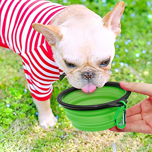 Dog Bowl Pet Collapsible Bowls. 2 Pack for Cats Dogs. Portable Pet Feeding Watering Dish for Walking Parking Traveling with 2 Carabiners (Small. Blue+Green)