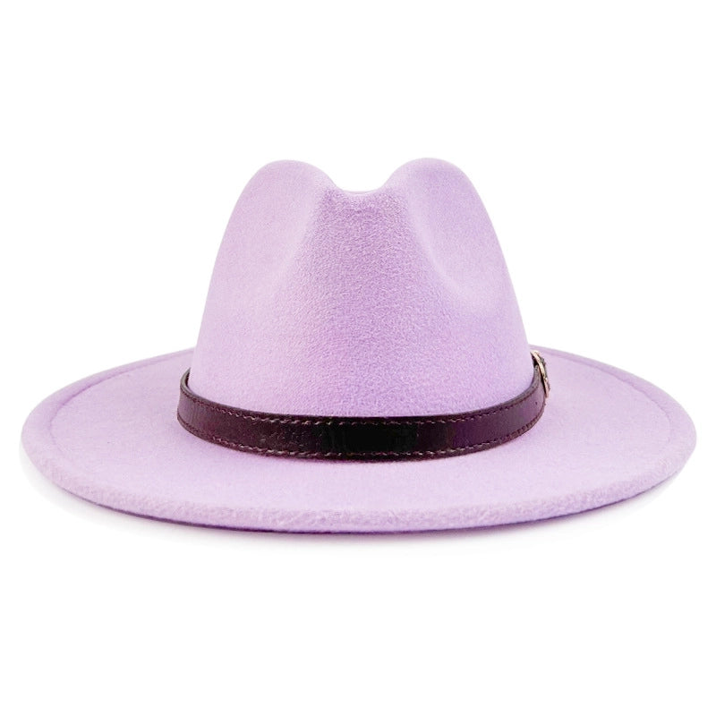 Explosions Solid Color Belt Woolen Hat Autumn And Winter Wind Fedora Hat Men's And Women's Felt Hat