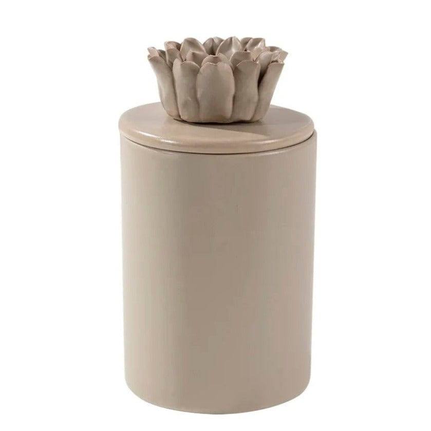 Lotus Decorative Ceramic Jar - Beige