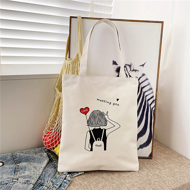 Women's Medium Canvas Letter Classic Style Sewing Thread Square Zipper Canvas Bag
