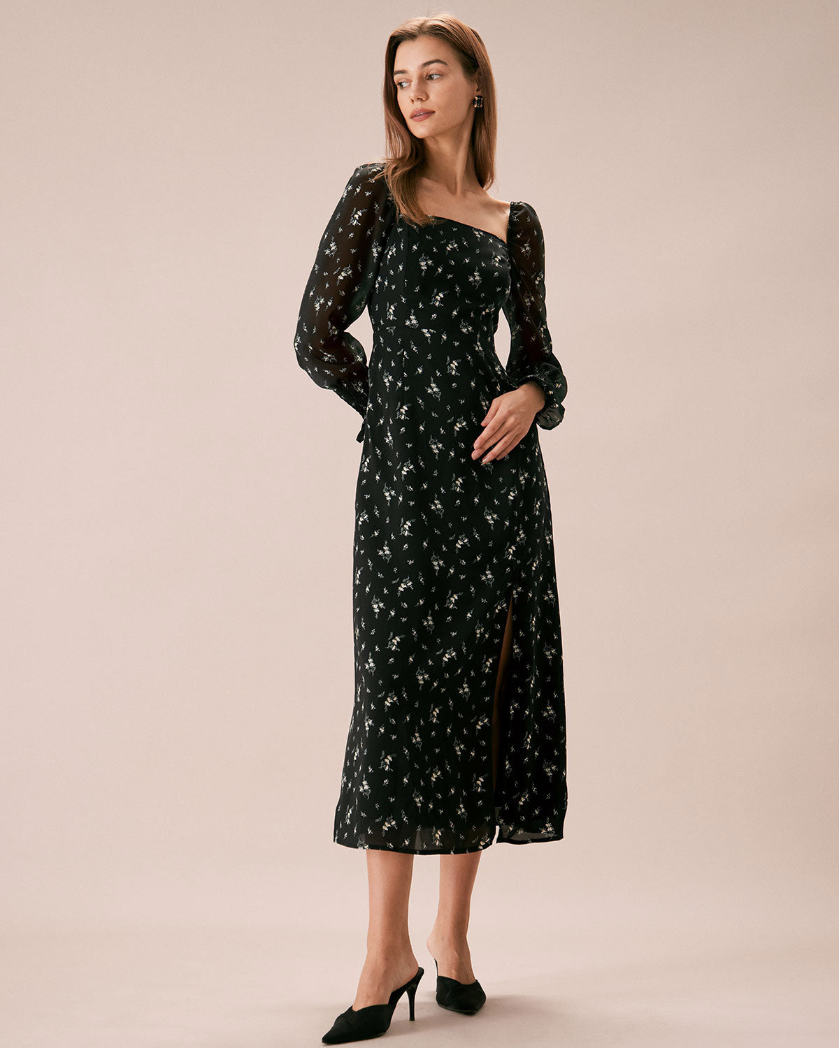 The Black Square Neck Floral Maxi Dress