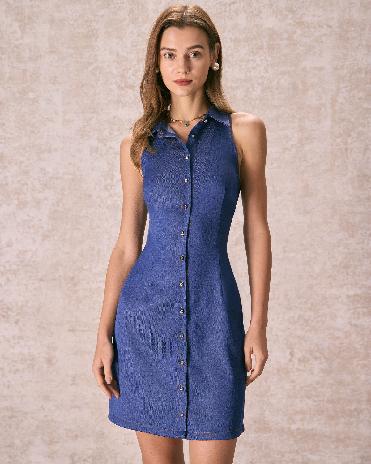 The Navy Shirt Collar Button Front Mini Dress