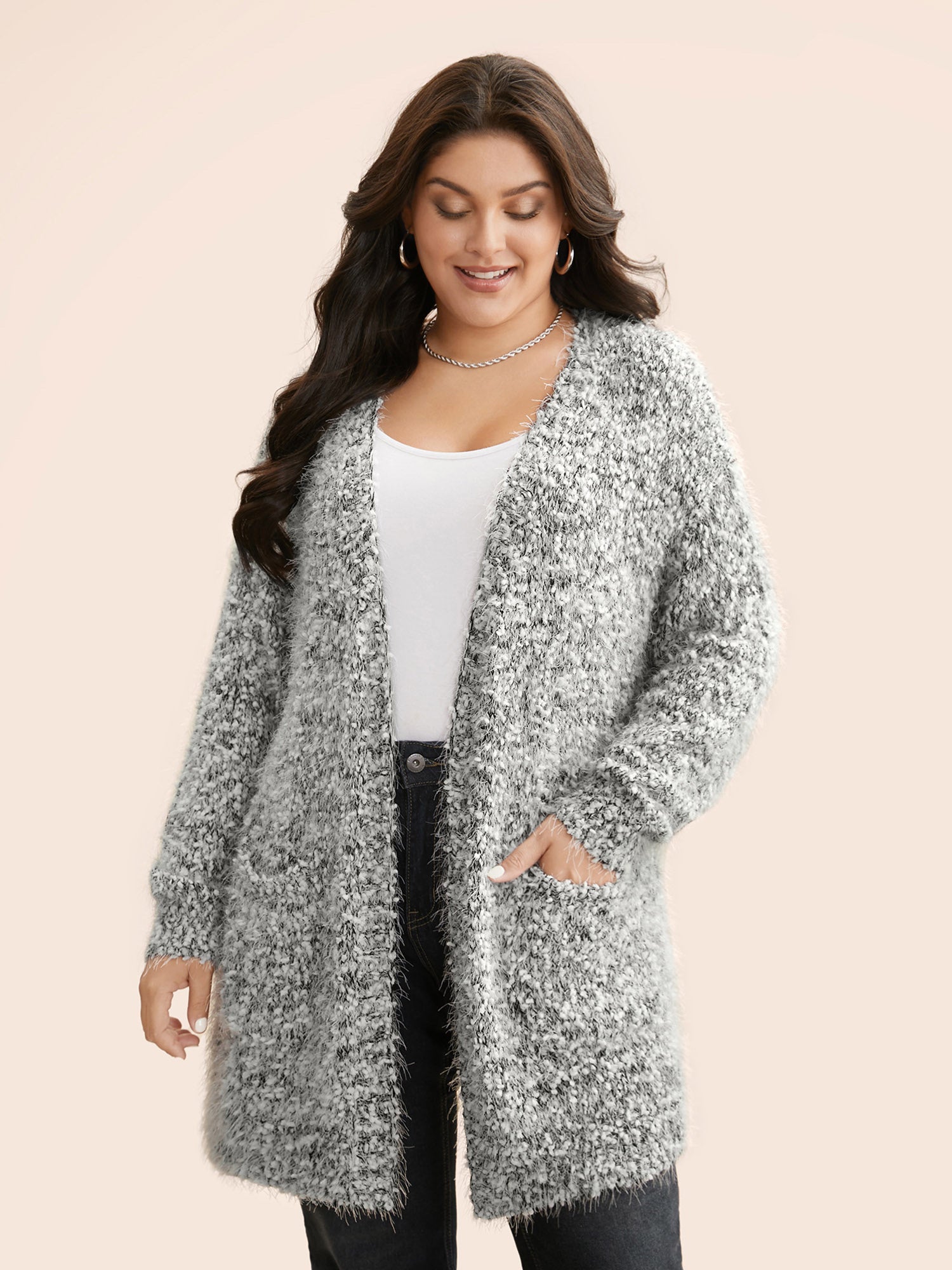 Texture Fluffy Open Front Cardigan