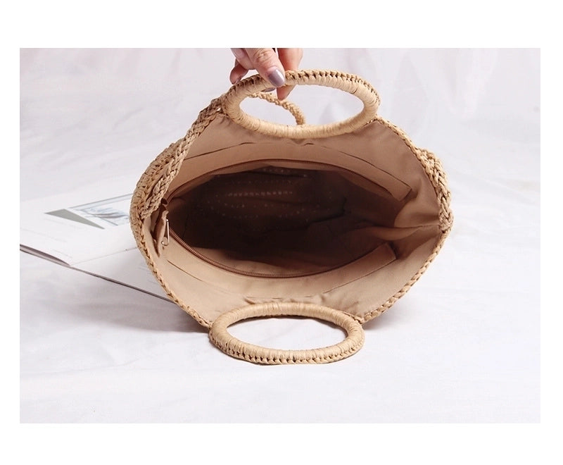 Women's Medium All Seasons Polyester Straw Geometric Vintage Style Streetwear Zipper Straw Bag