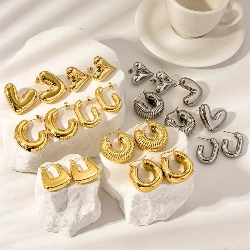 1 Pair Minimalist Classic Style U Shape Heart Shape Plating 316L Stainless Steel  Ear Studs