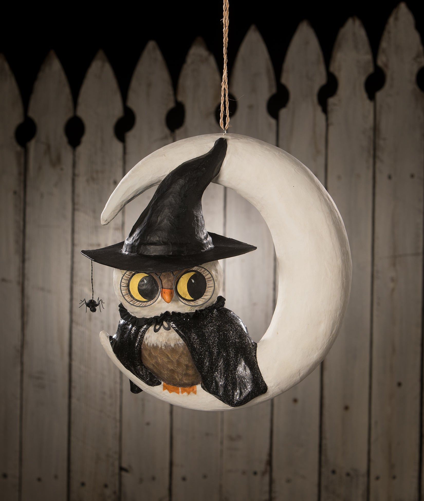 Witch Owl on Moon. Paper Mache