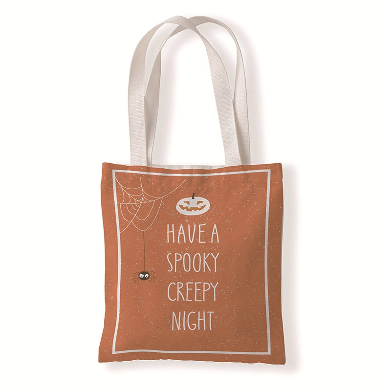 Halloween Unisex Medium Canvas Pumpkin Letter Elegant Streetwear Square Open Canvas Bag