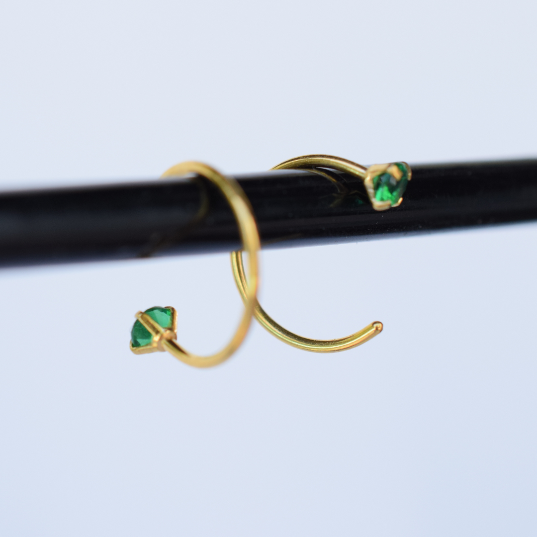 3mm Green diamond hoops - Gold