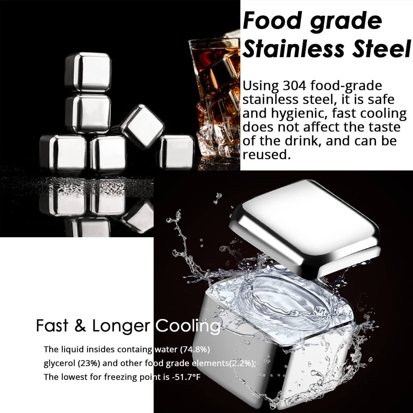 Reusable Square-Shaped Stainless Steel Ice Cubes (6PCS/Set)