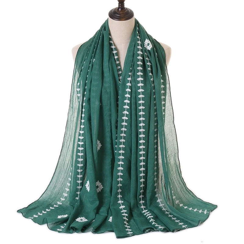 Women's Basic Retro Classic Style Flower Cotton Scarf