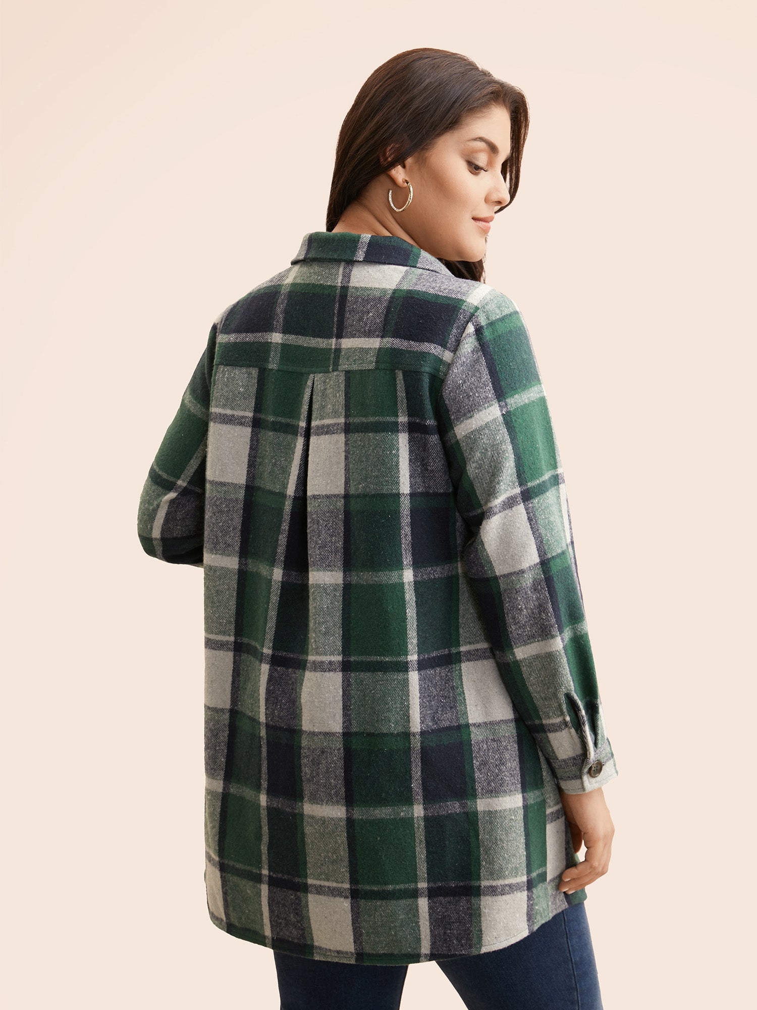 Plaid Chest Pockets Long Jacket