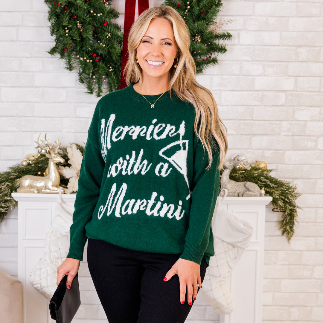 Merrier With A Martini Sweater. Green