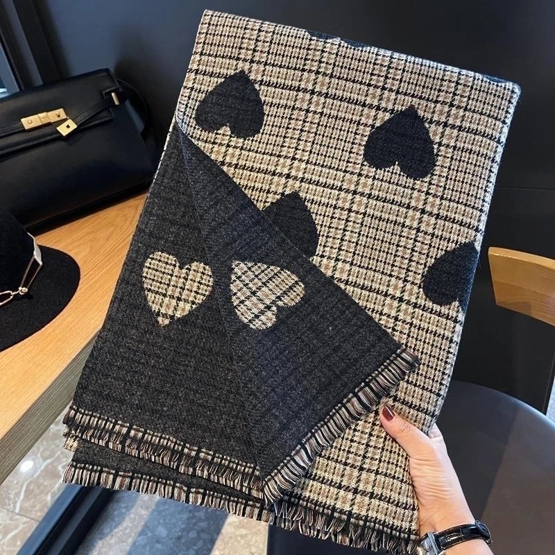 Women's Modern Style  Plaid Heart Shape Imitation Cashmere Scarf
