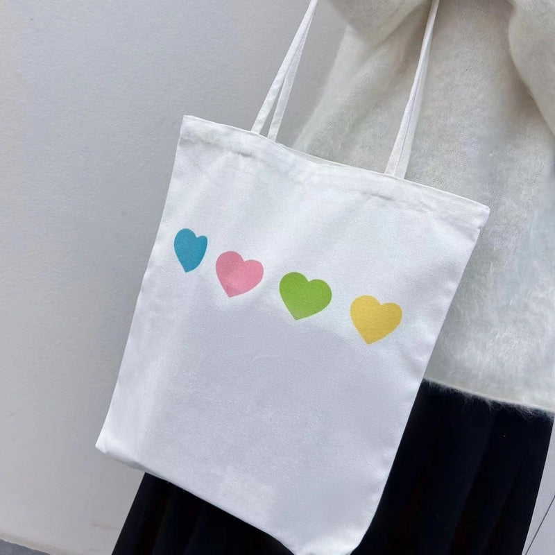 Women's Large Canvas Heart Shape Basic Classic Style Open Canvas Bag