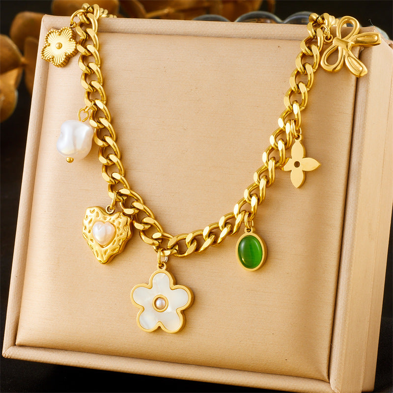 Fashion Colorful Dopamine Oil Drop Rainbow Flower Accessories Pendant Eye Butterfly Chain Stainless Steel Necklace