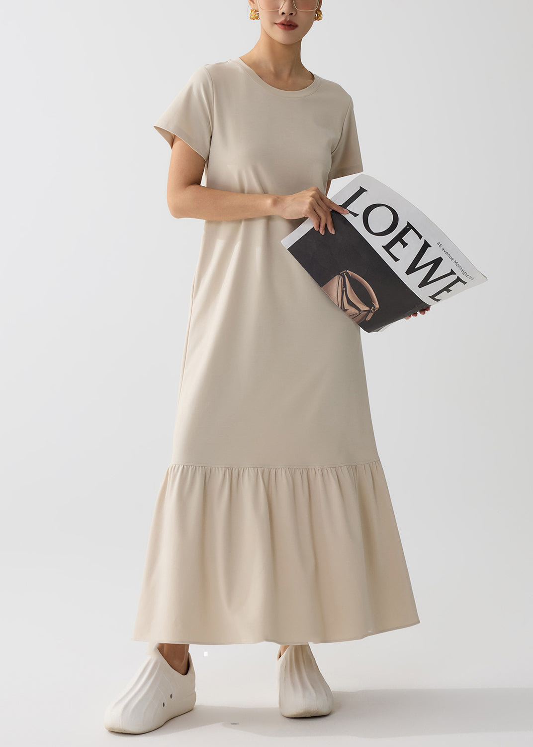 Women Apricot O-Neck Patchwork Cotton Holiday Dress Summer