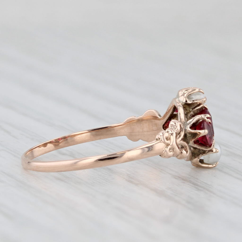 Victorian Antique Ring 8k Rose Gold Pearl Simulated Pearls Glass Size 7
