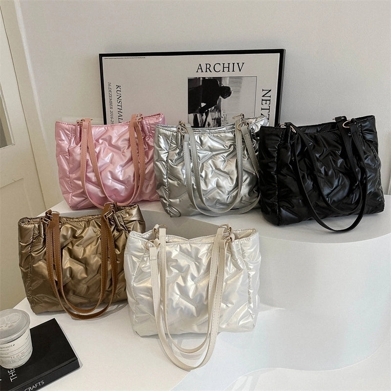 Women's Water Repellent Solid Color Classic Style Square Zipper Shoulder Bag