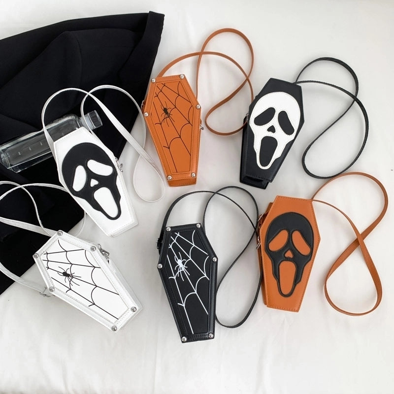 Halloween Women's Small Pu Leather Spider Web Skull Basic Sewing Thread Zipper Shoulder Bag Crossbody Bag